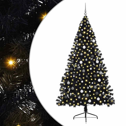 Artificial Pre-lit Christmas Tree with 300 LEDs Black 94.5" PVC