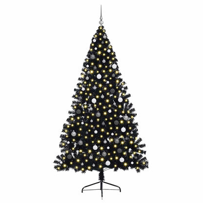 Artificial Pre-lit Christmas Tree with 300 LEDs Black 94.5" PVC