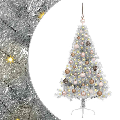 Artificial Pre-lit Christmas Tree Silver 47.2" PET