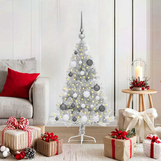 Artificial Pre-lit Christmas Tree Silver 47.2" PET