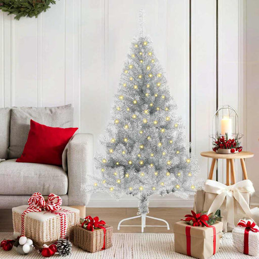 Artificial Pre-lit Christmas Tree Silver 59.1" PET