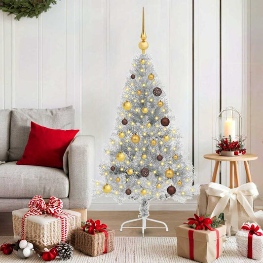 Artificial Pre-lit Christmas Tree Silver 59.1" PET
