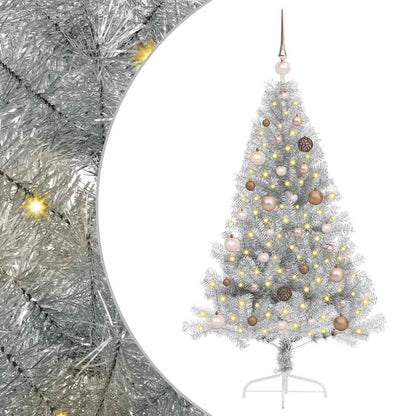 Artificial Pre-lit Christmas Tree Silver 59.1" PET