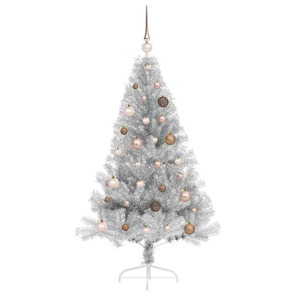 Artificial Pre-lit Christmas Tree Silver 59.1" PET