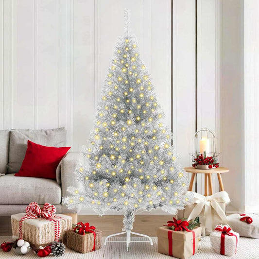Artificial Pre-lit Christmas Tree Silver 70.9" PET