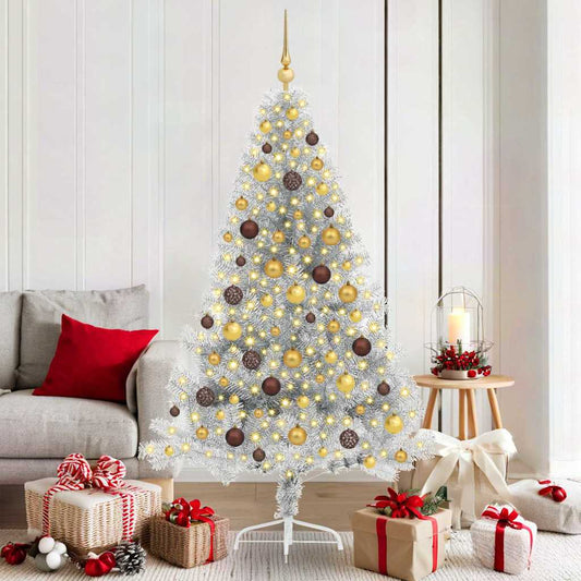 Artificial Pre-lit Christmas Tree Silver 70.9" PET