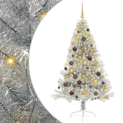 Artificial Pre-lit Christmas Tree Silver 70.9" PET