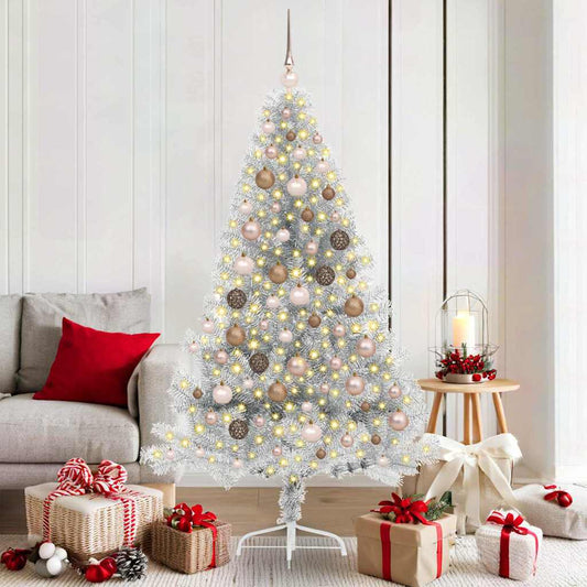 Artificial Pre-lit Christmas Tree Silver 70.9" PET