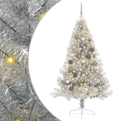 Artificial Pre-lit Christmas Tree Silver 70.9" PET