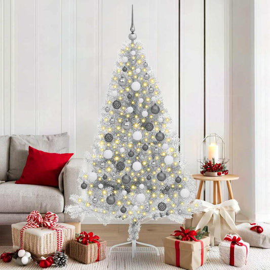 Artificial Pre-lit Christmas Tree Silver 70.9" PET