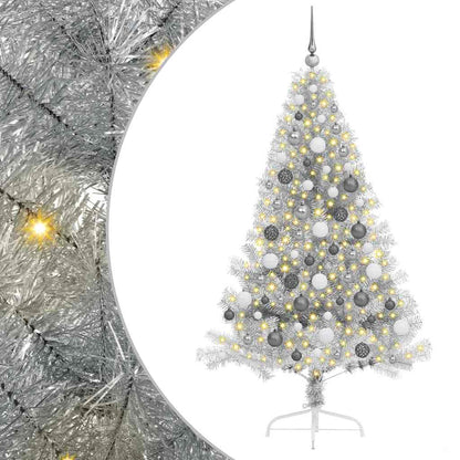 Artificial Pre-lit Christmas Tree Silver 70.9" PET