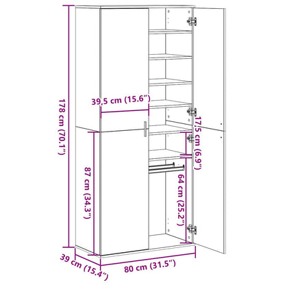 Highboard with Shelf Old Wood 80 x 39 x 178 cm Engineered wood
