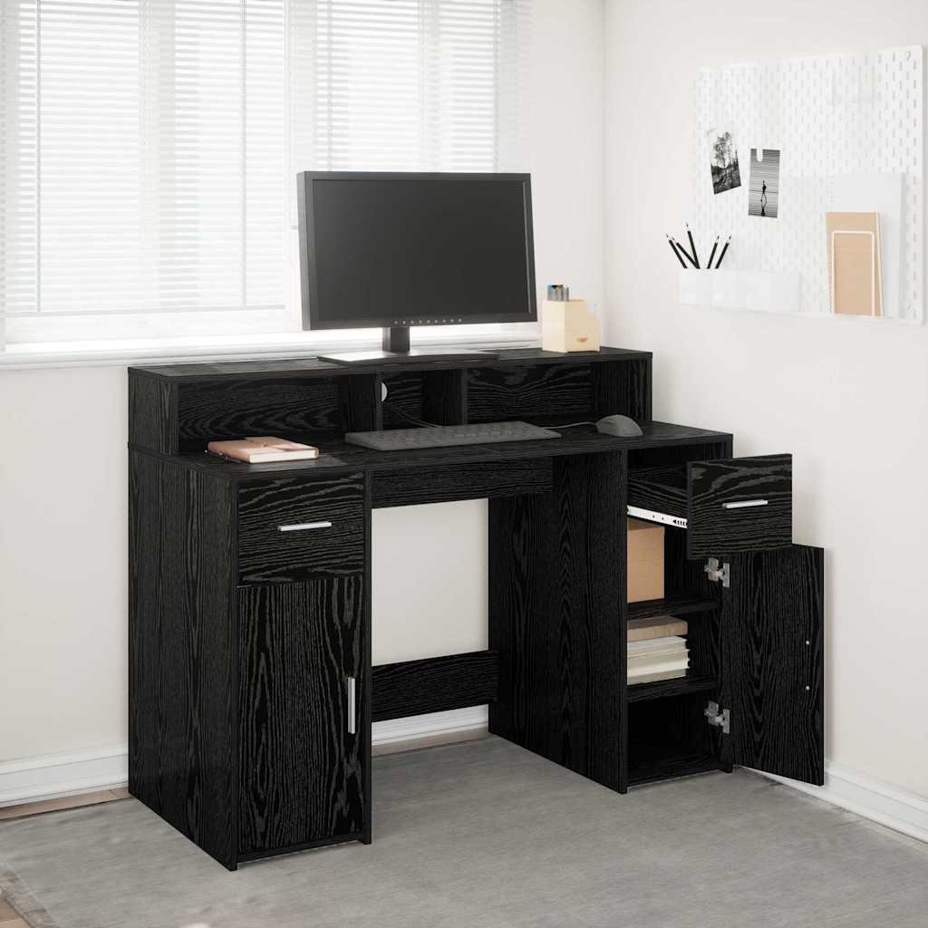 Desk with Drawer Black oak 120 x 55 x 91 cm Engineered wood