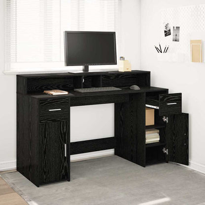 Desk with Drawer Black oak 140 x 55 x 91 cm Engineered wood