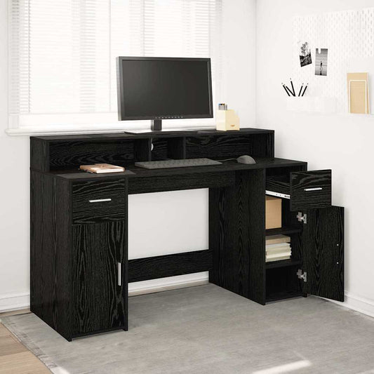Desk with Drawer Black oak 140 x 55 x 91 cm Engineered wood