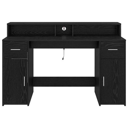 Desk with Drawer Black oak 140 x 55 x 91 cm Engineered wood