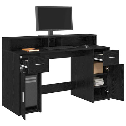 Desk with Drawer Black oak 140 x 55 x 91 cm Engineered wood