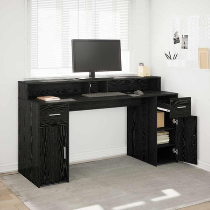 Desk with Drawer Black oak 160 x 55 x 91 cm Engineered wood