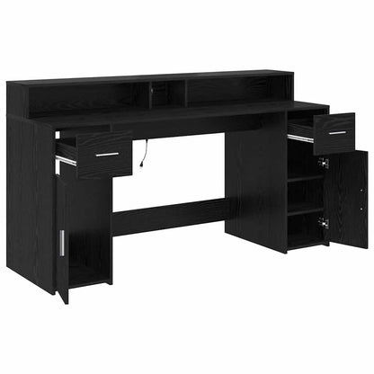 Desk with Drawer Black oak 160 x 55 x 91 cm Engineered wood