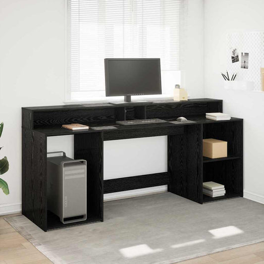 Desk with Drawer Black oak 200 x 55 x 91 cm Engineered wood