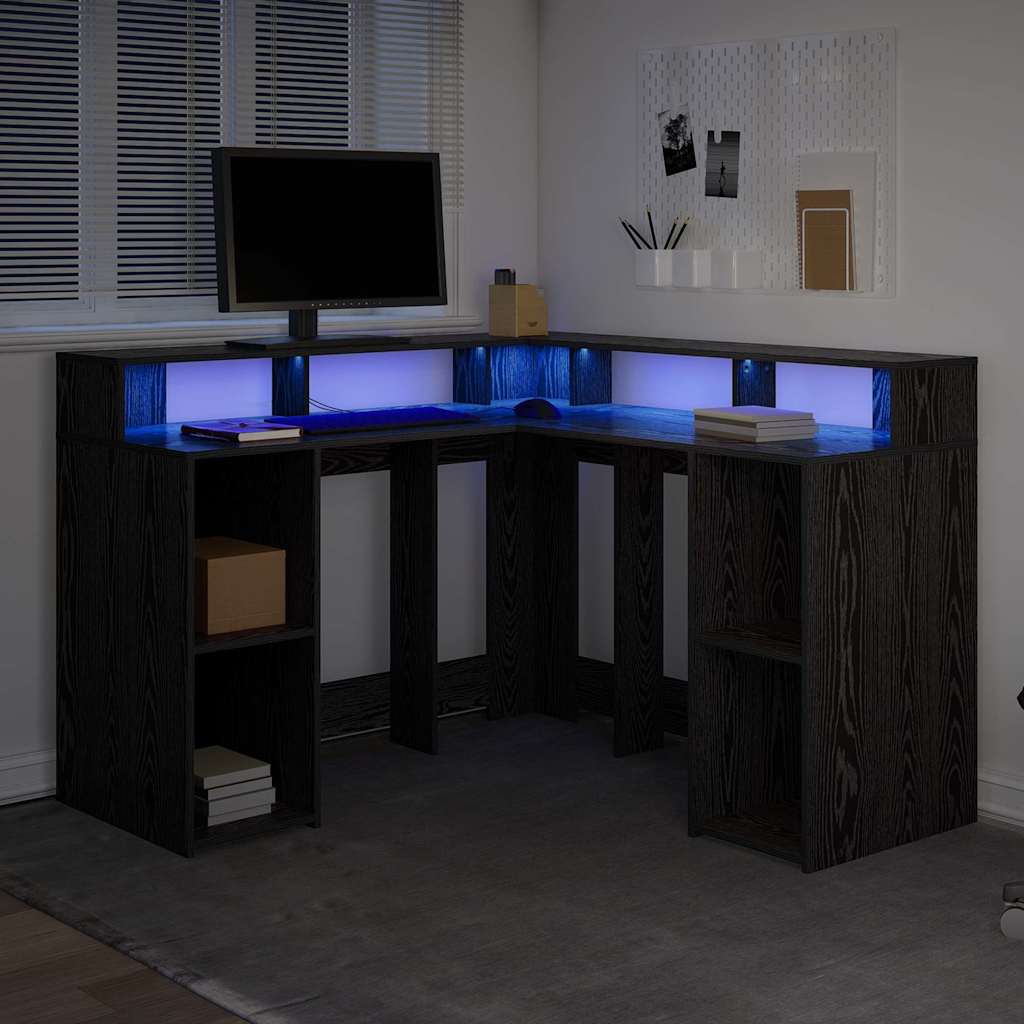 Desk with Shelf Black oak 130 x 130 x 91 cm Engineered wood