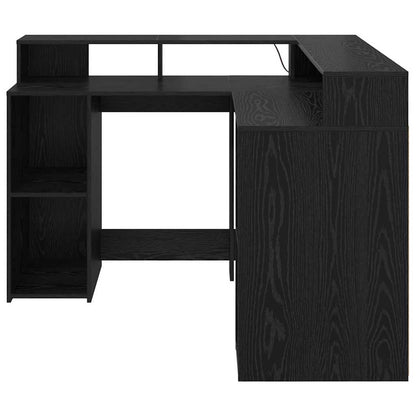 Desk with Shelf Black oak 130 x 130 x 91 cm Engineered wood