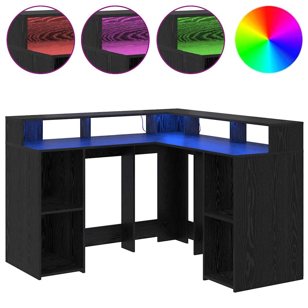 Desk with Shelf Black oak 130 x 130 x 91 cm Engineered wood