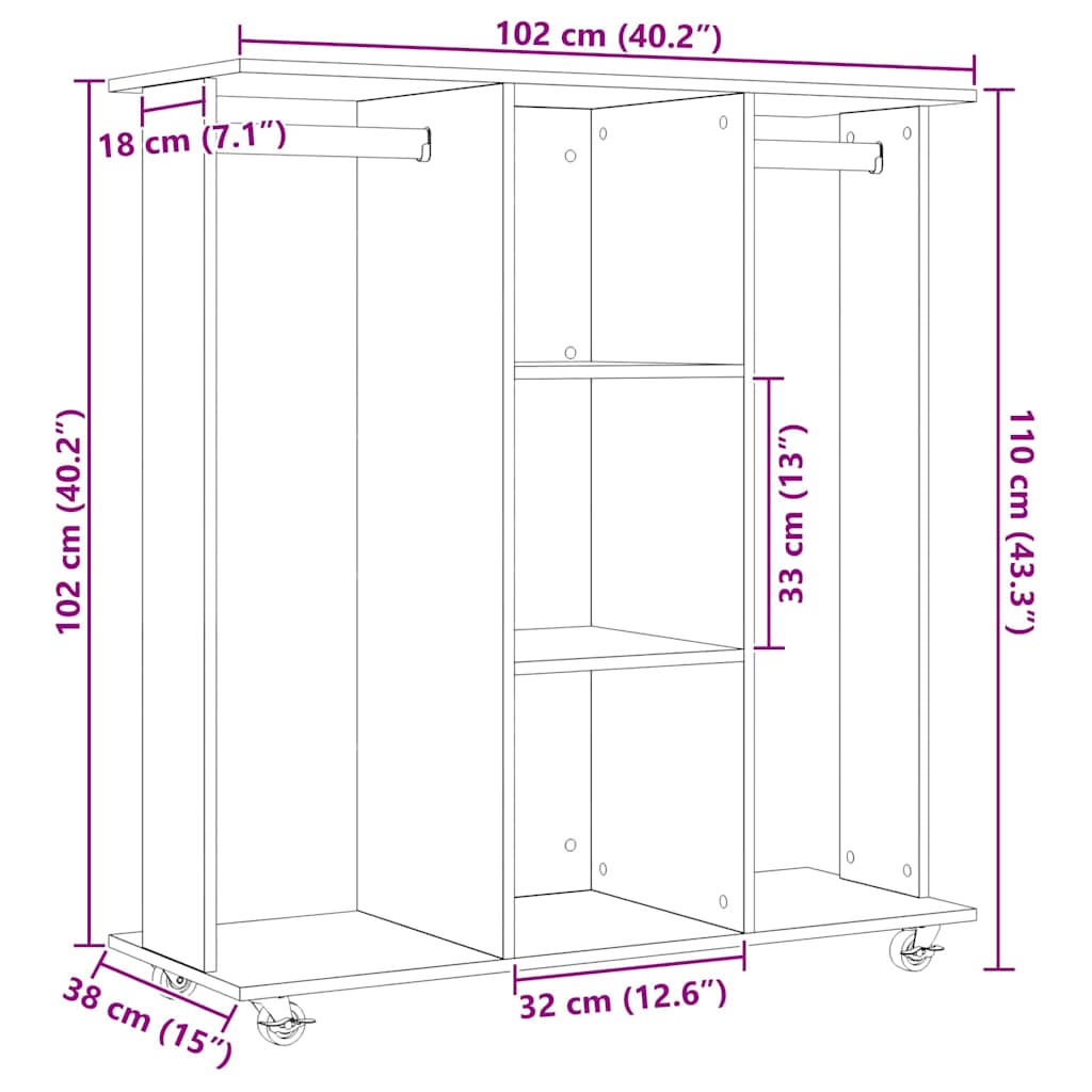 Wardrobe with Shelf Old Wood 102 x 38 x 110 cm Engineered wood