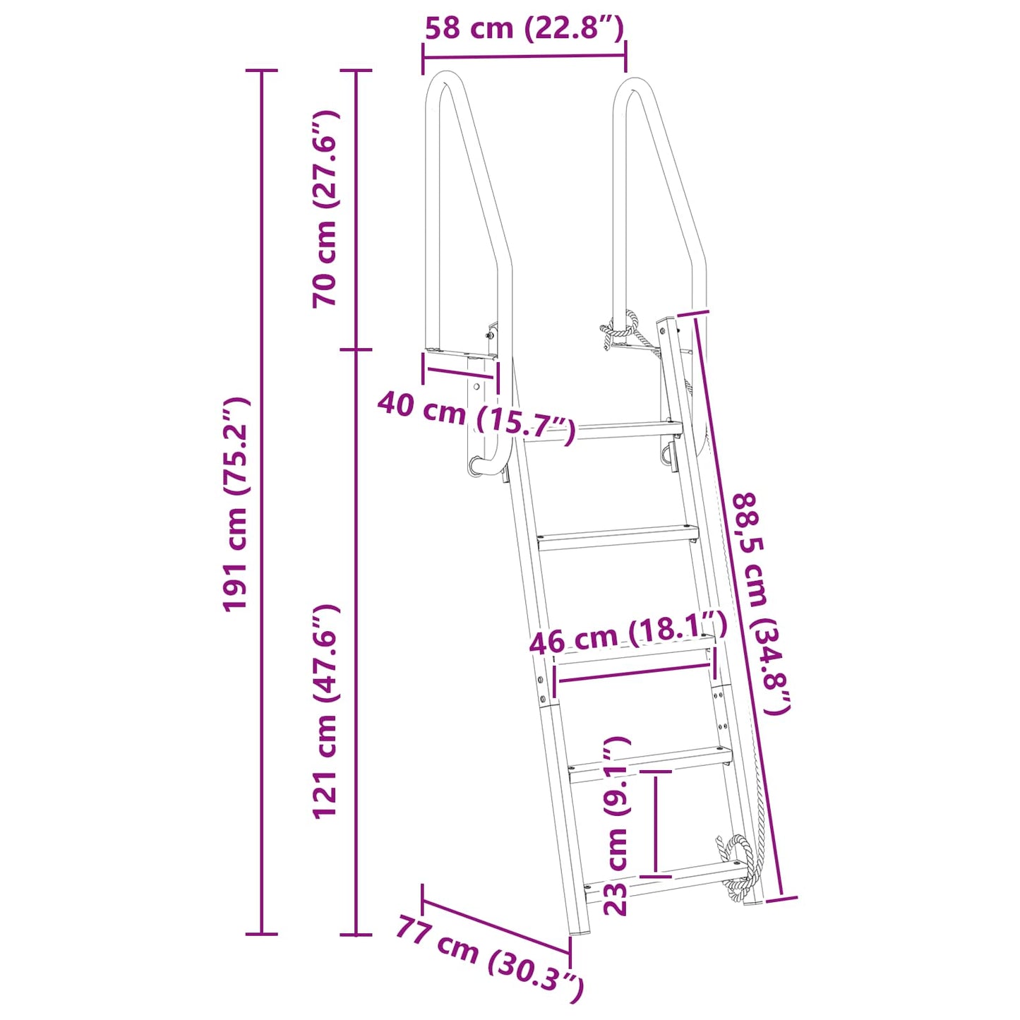 5-Step Dock Ladder Silver 22.83 x 30.31 x 75.20 in Aluminium
