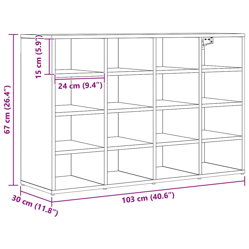 Shoe Cabinet Old Wood 40.55 x 11.81 x 26.38 in Engineered Wood
