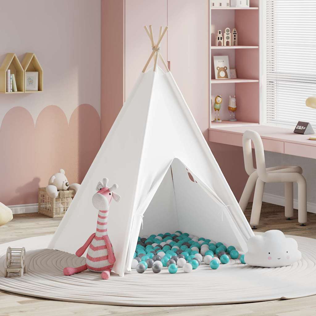Teepee Tent White 47.2" x 47.2" x 59.1" Fabric and Plastic