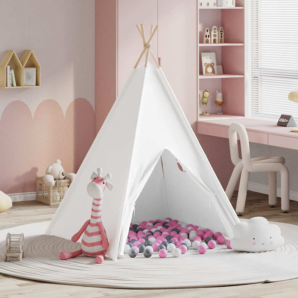 Teepee Tent White 47.2" x 47.2" x 59.1" Fabric and Plastic