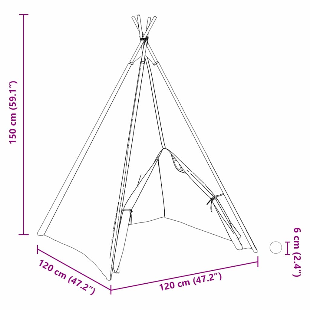 Teepee Tent White 47.2" x 47.2" x 59.1" Fabric and Plastic