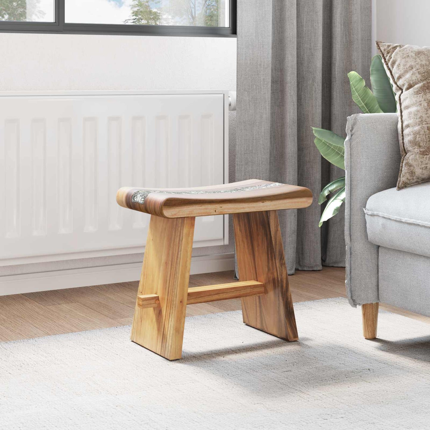 Shower Stool Natural 19.69 x 11.81 x 17.32 in Solid Suar Wood