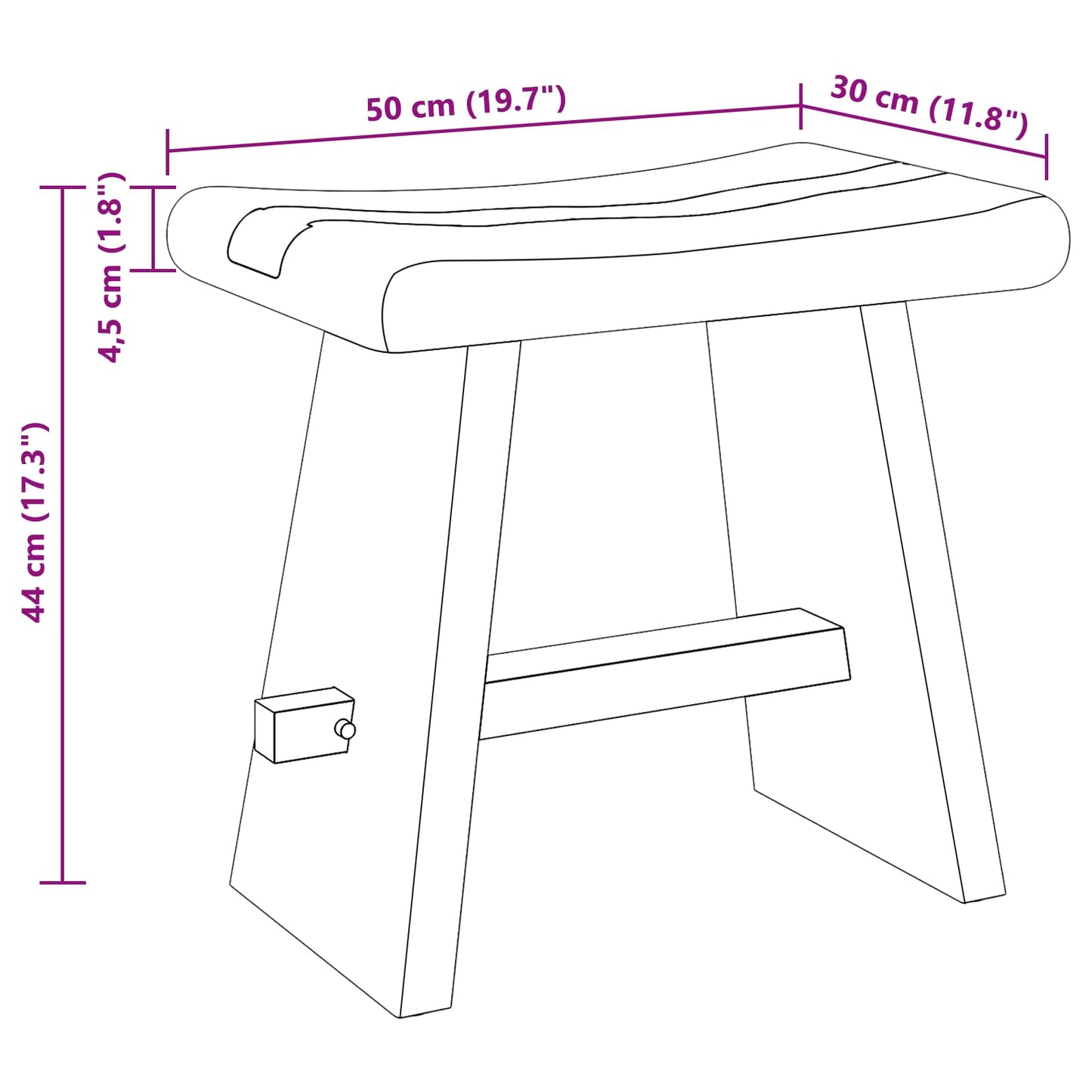 Shower Stool Natural 19.69 x 11.81 x 17.32 in Solid Suar Wood