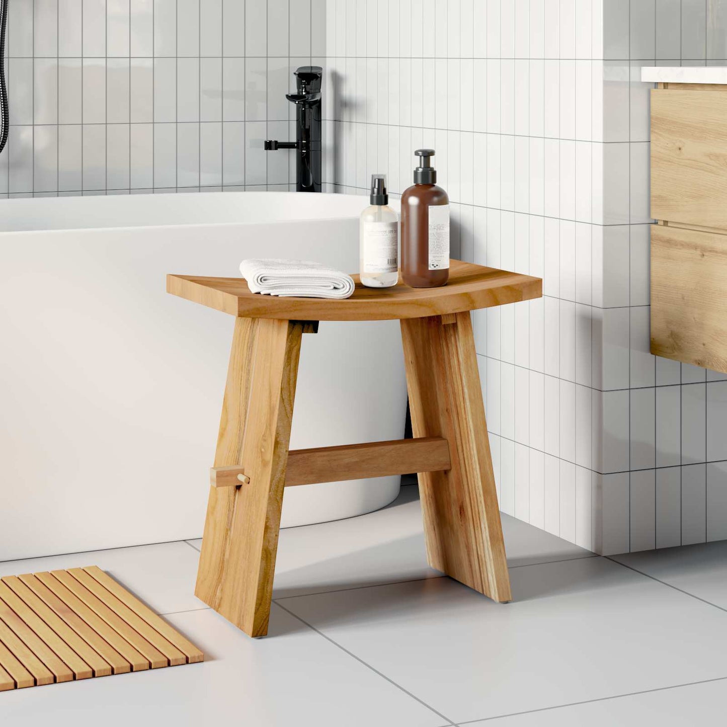 Bathroom Stool Brown 19.69 x 11.61 x 19.88 in Solid Teak Wood