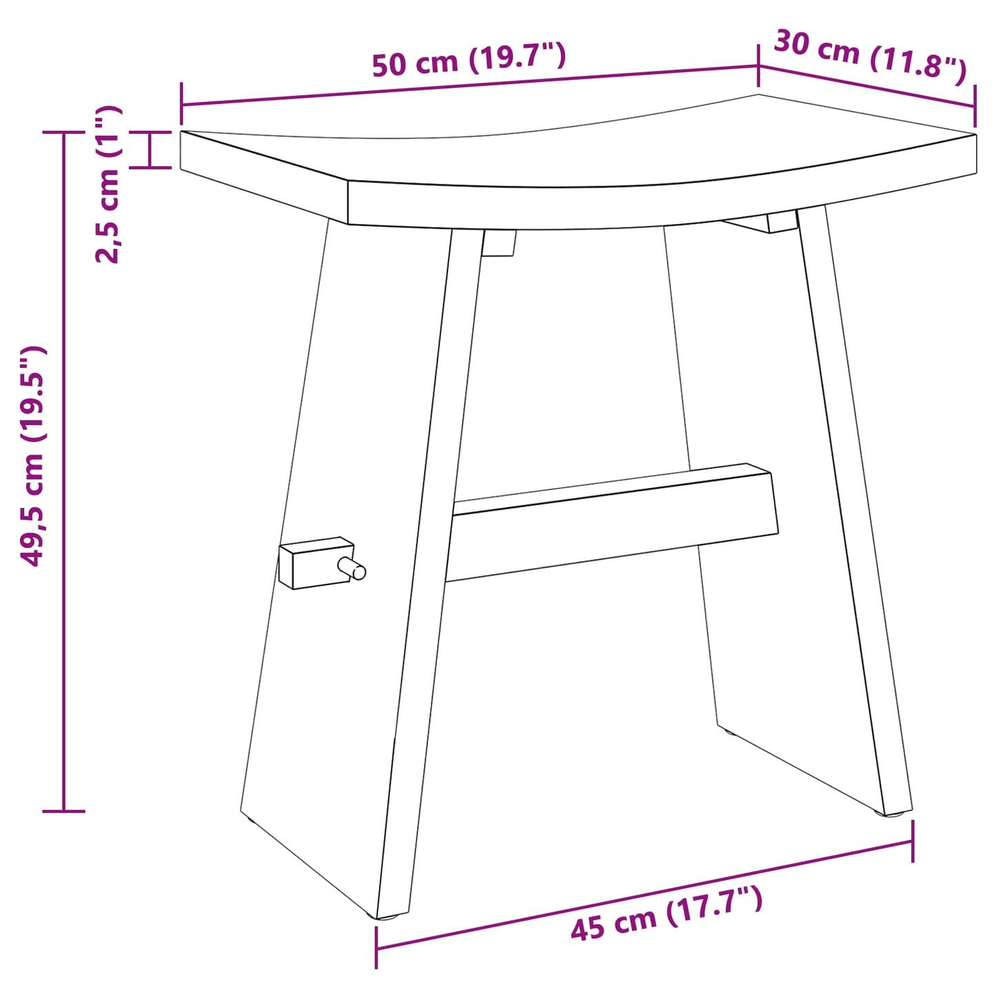 Bathroom Stool Brown 19.69 x 11.61 x 19.88 in Solid Teak Wood