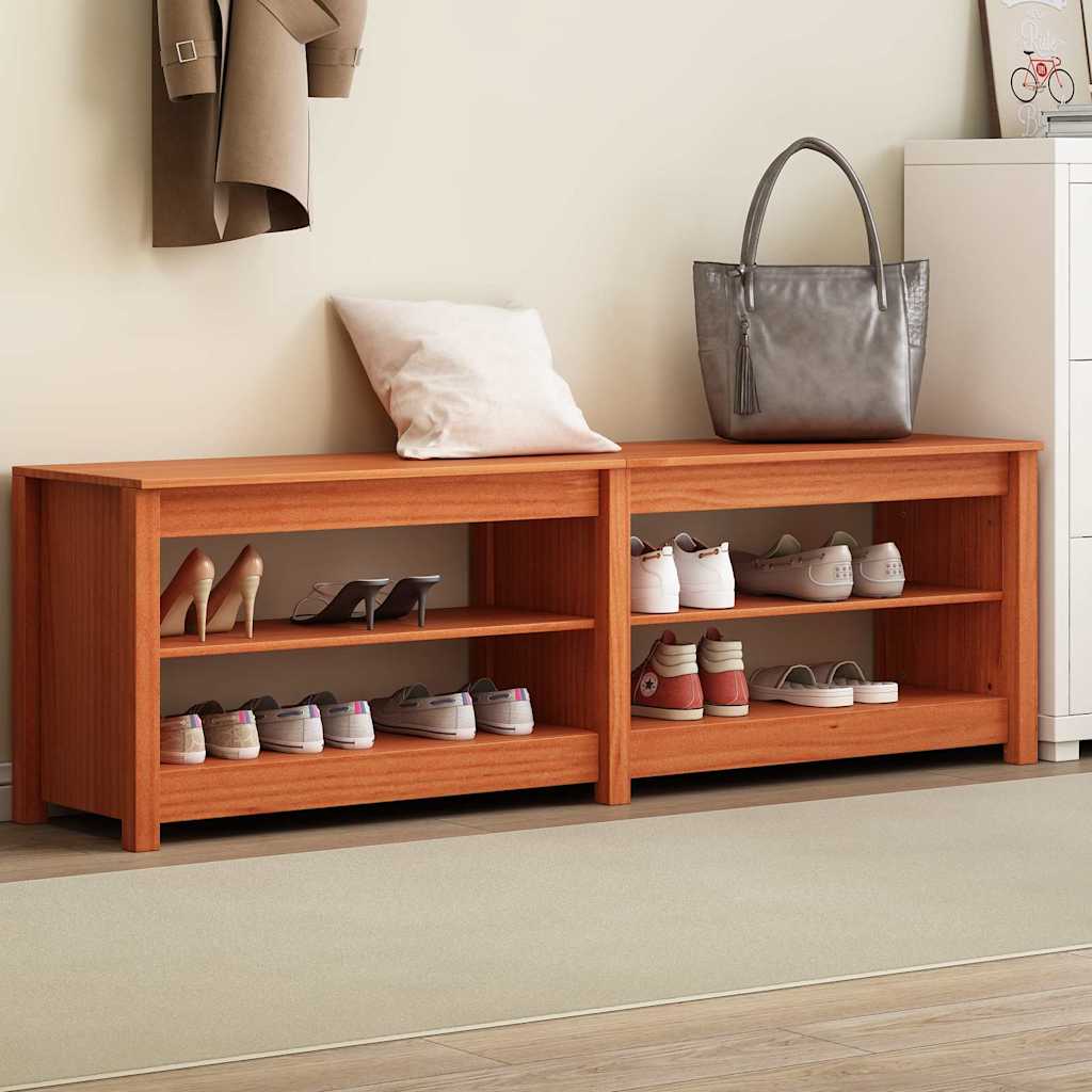 Shoe Bench Wax brown 160 x 36.5 x 50 cm Solid pine wood