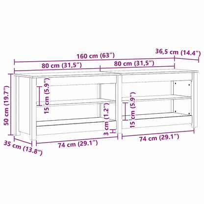 Shoe Bench Wax brown 160 x 36.5 x 50 cm Solid pine wood