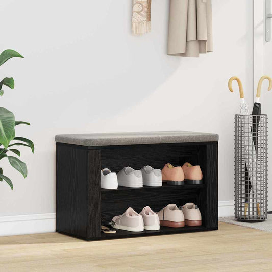 Shoe Rack with Shelf Black oak 75 x 35 x 45 cm Engineered wood