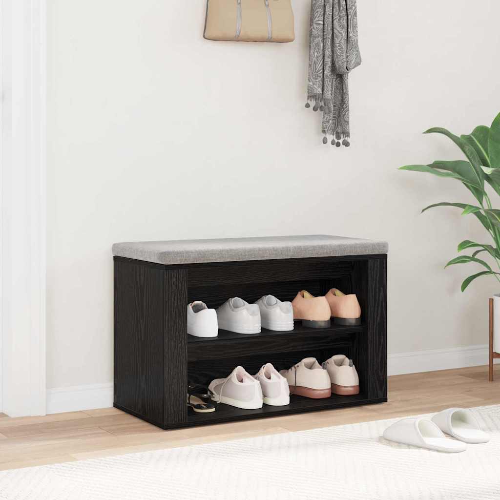 Shoe Rack with Shelf Black oak 75 x 35 x 45 cm Engineered wood