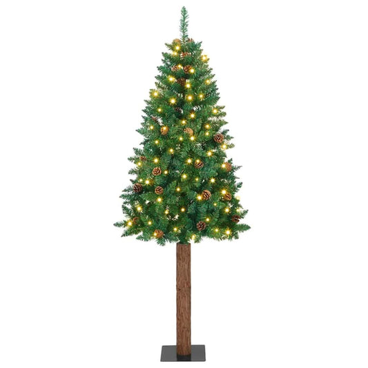 Slim Christmas Tree Green 70.9" PVC and Solid Pine wood