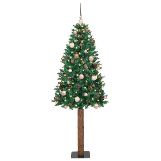 Slim Christmas Tree Green 70.9" PVC and Solid Pine wood