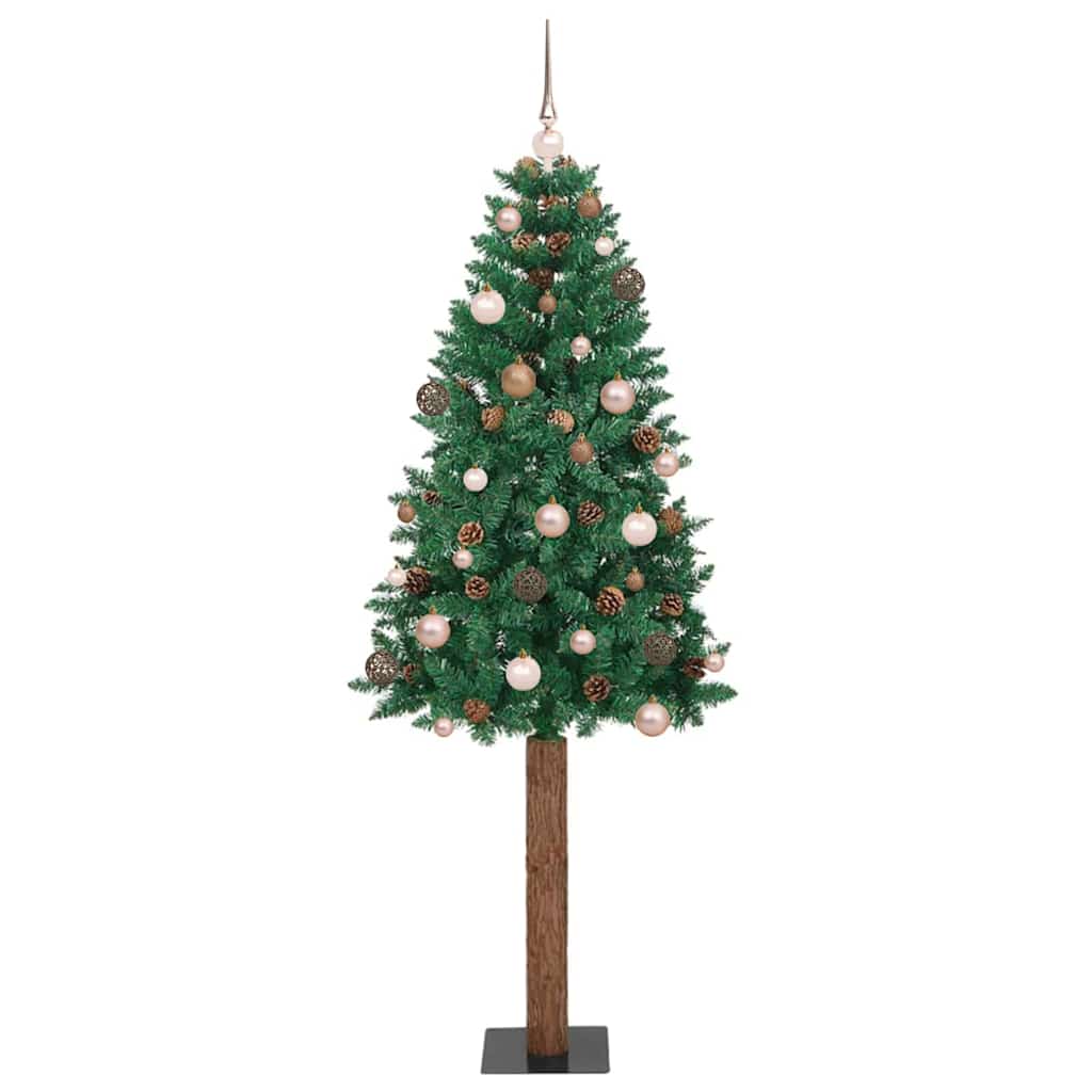 Slim Christmas Tree Green 70.9" PVC and Solid Pine wood