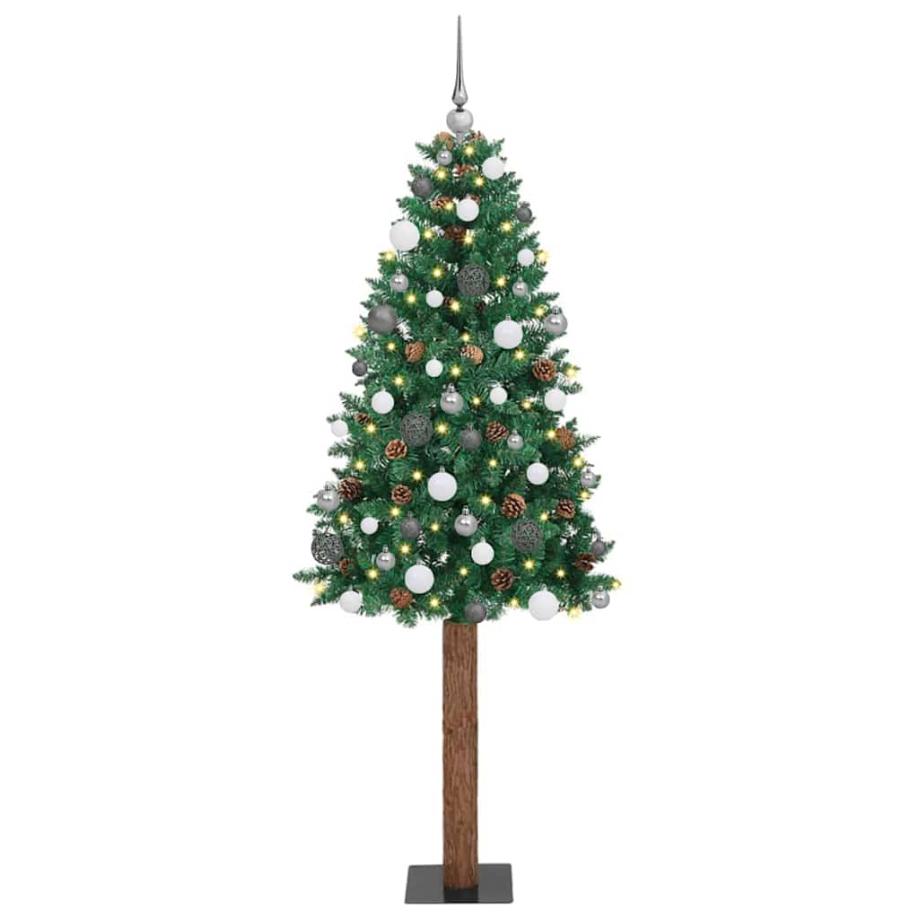 Slim Christmas Tree Green 70.9" PVC and Solid Pine wood
