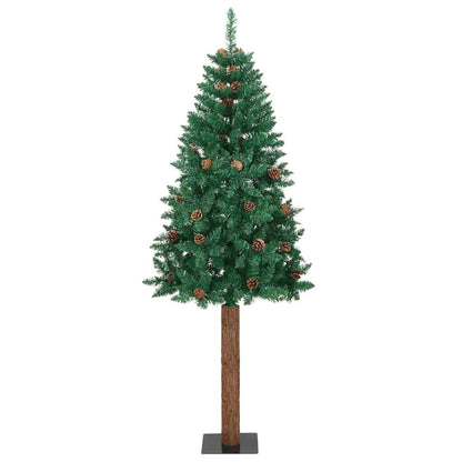 Slim Christmas Tree Green 82.7" PVC and Solid Pine wood