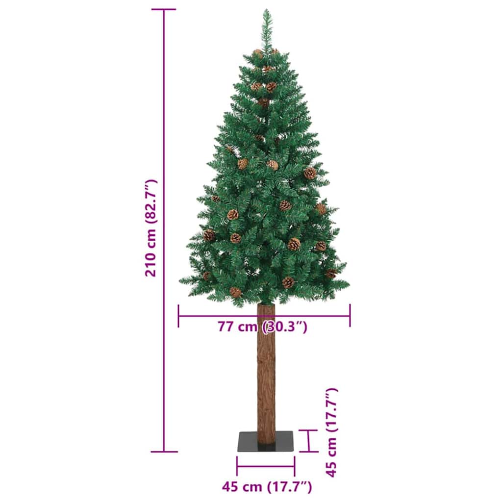 Slim Christmas Tree Green 82.7" PVC and Solid Pine wood
