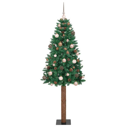 Slim Christmas Tree Green 82.7" PVC and Solid Pine wood