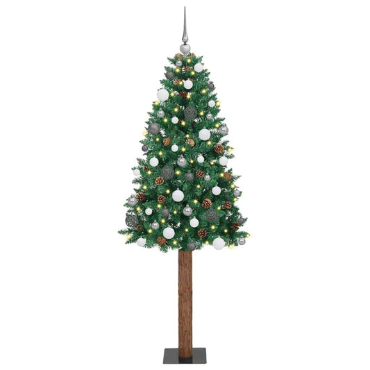 Slim Christmas Tree Green 82.7" PVC and Solid Pine wood