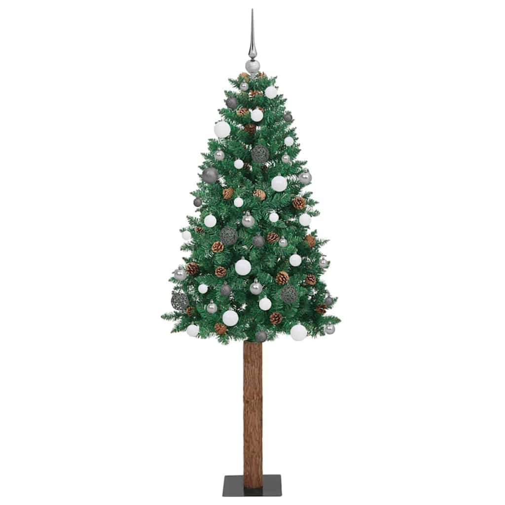 Slim Christmas Tree Green 82.7" PVC and Solid Pine wood